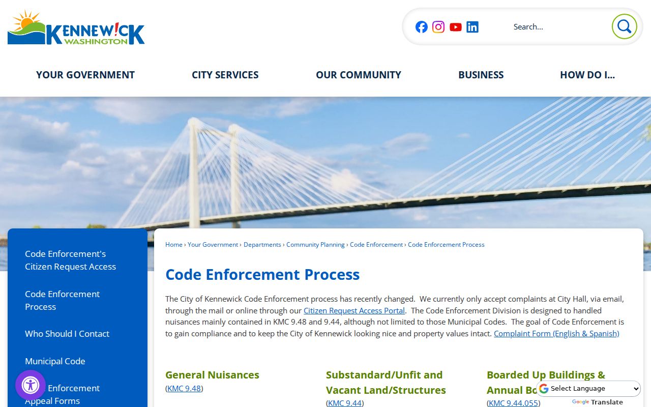 Kennewick street directory code enforcement records