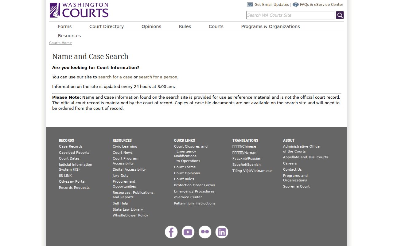Washington Courts name and case search for a Kennewick resident lookup